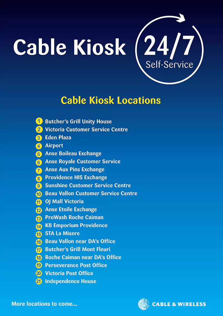 Cable kiosk locations across Seychelles